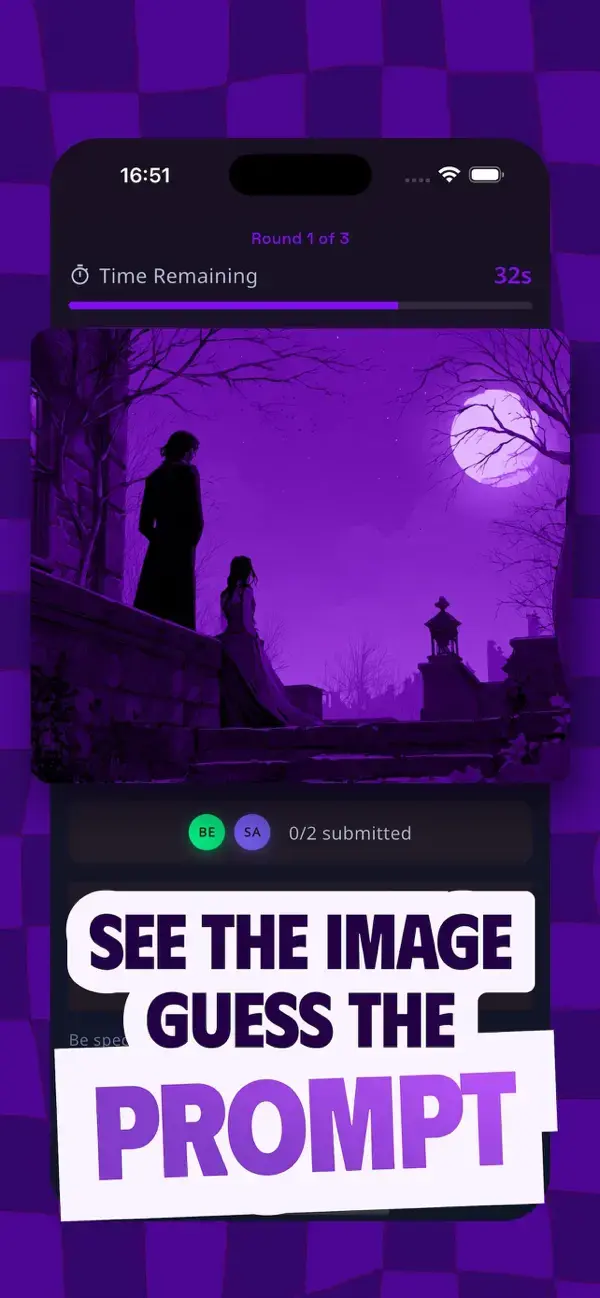 Promptville round showing a target image, countdown timer, and prompt challenge